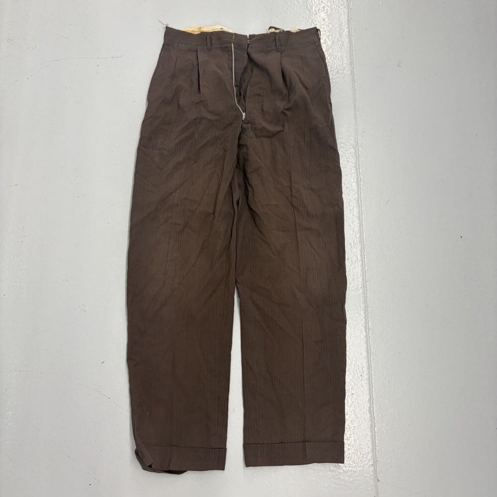 Vintage 50s Brown Striped Drop Loop Trousers 29x31